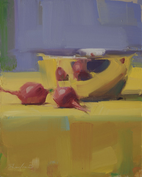 Two Radishes, oil on panel, 10 x 8, 6-2013